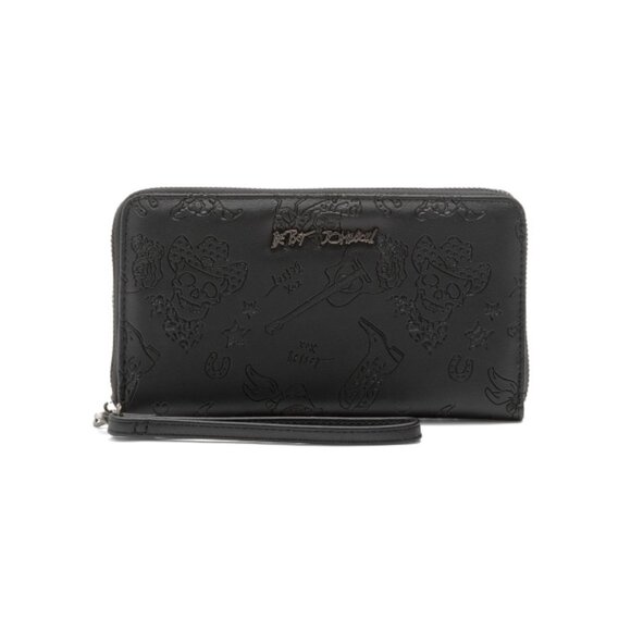 BETSEY JOHNSON Black Zip Around Skull Wallet - Picture 1 of 2